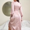 Elegant V Neck Buttons Long Sleeve Maxi Dress - Image 5