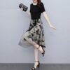 Mesh Casual O Neck Short Sleeve Midi Dress - Image 3