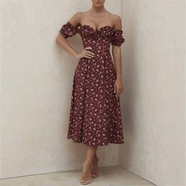 Off Shoulder Ruffles Backless Split Long Maxi Dress - Image 3