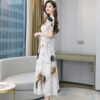 Plus Size V-Neck Floral Short Sleeve Chiffon Dress - Image 2