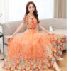 Round Collar Short Sleeve Flower Printed Chiffon Dress - Image 2