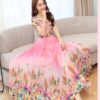 Round Collar Short Sleeve Flower Printed Chiffon Dress - Image 3