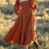 Ruffle Square Neck Puff Sleeve Beach Party Dress