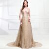 Sexy Luxury Bling Deep-V Sexy Tulle Backless Evening Dresses