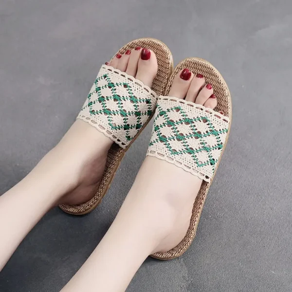 Casual Stripe Straw Weave Belt Linen Flax Flip Flops Slippers - Image 4
