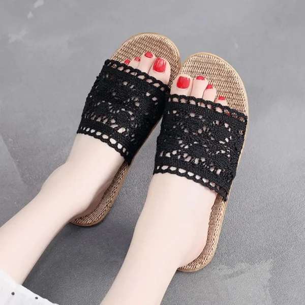 Casual Stripe Straw Weave Belt Linen Flax Flip Flops Slippers