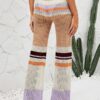 Color Block Hollow Knit Patchwork Elastic Waist Holiday Pants - Image 2