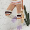 Color Block Hollow Knit Patchwork Elastic Waist Holiday Pants - Image 3