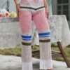 Color Block Hollow Knit Patchwork Elastic Waist Holiday Pants - Image 5