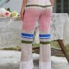 Color Block Hollow Knit Patchwork Elastic Waist Holiday Pants - Image 6