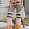 Color Block Hollow Knit Patchwork Elastic Waist Holiday Pants - Image 7