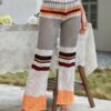 Color Block Hollow Knit Patchwork Elastic Waist Holiday Pants - Image 9