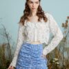 Crochet Floral Lace Peter Pan Collar Long Sleeve Croppd Blouse