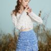 Crochet Floral Lace Peter Pan Collar Long Sleeve Croppd Blouse - Image 3