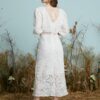 Crochet Lace Hollow Open Back Tie V-neck Puff Sleeve Dress - Image 2