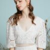 Crochet Lace Hollow Open Back Tie V-neck Puff Sleeve Dress - Image 3