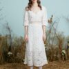 Crochet Lace Hollow Open Back Tie V-neck Puff Sleeve Dress - Image 6