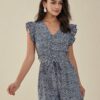 Floral Print Ruffle Knotted V-neck Romper - Image 3