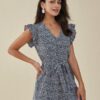 Floral Print Ruffle Knotted V-neck Romper - Image 5