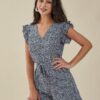 Floral Print Ruffle Knotted V-neck Romper - Image 6