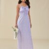 Floral Print Strap Tie Open Back Ruffle Trim Shirred Dress - Image 3