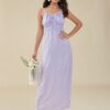Floral Print Strap Tie Open Back Ruffle Trim Shirred Dress - Image 4