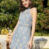 Flower Halter Sleeveless Ruffle Hem Lace Dress