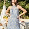 Flower Halter Sleeveless Ruffle Hem Lace Dress - Image 2