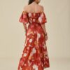 Flower Print Puff Sleeve Belt Square Collar Swing Dress - Image 2