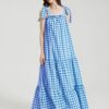 Knotted Sleeveless Ruffle Trim Big Swing Maxi Dress