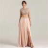 Sexy Crop Top Crystal Pearls Two Piece Fashion Prom Dress