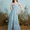 Solid Adjustable Strap Open Back Button Slit Maxi Lace Dress
