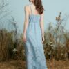Solid Adjustable Strap Open Back Button Slit Maxi Lace Dress - Image 3