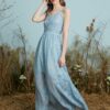 Solid Adjustable Strap Open Back Button Slit Maxi Lace Dress - Image 5