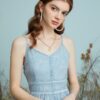 Solid Adjustable Strap Open Back Button Slit Maxi Lace Dress - Image 7