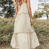 Solid Bow Tie Backless Strap Ruffle Trim Midi Dress - Image 6