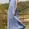 Solid Button Stand Collar Sleeveless Maxi Dress