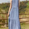 Solid Button Stand Collar Sleeveless Maxi Dress - Image 2