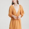 Solid Deep V-neck Open Back Tie Flounce Sleeve Sexy Dress