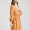 Solid Deep V-neck Open Back Tie Flounce Sleeve Sexy Dress - Image 4
