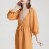 Solid Deep V-neck Open Back Tie Flounce Sleeve Sexy Dress - Image 5