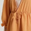 Solid Deep V-neck Open Back Tie Flounce Sleeve Sexy Dress - Image 6