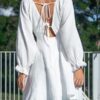 Solid Deep V-neck Open Back Tie Flounce Sleeve Sexy Dress - Image 9
