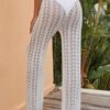 Solid Hollow Knit Drawstring Elastic Waist Holiday Pants - Image 2