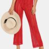 Solid Hollow Knit Drawstring Elastic Waist Holiday Pants - Image 4