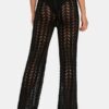 Solid Hollow Knit Drawstring Elastic Waist Holiday Pants - Image 9