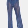 Solid Hollow Knit Drawstring Elastic Waist Holiday Pants - Image 10