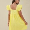 Solid Ruffle Sleeve Open Back Square Collar Dress - Image 3