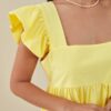 Solid Ruffle Sleeve Open Back Square Collar Dress - Image 5