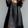 Solid Ruffle Sleeve Open Back Square Collar Dress - Image 6